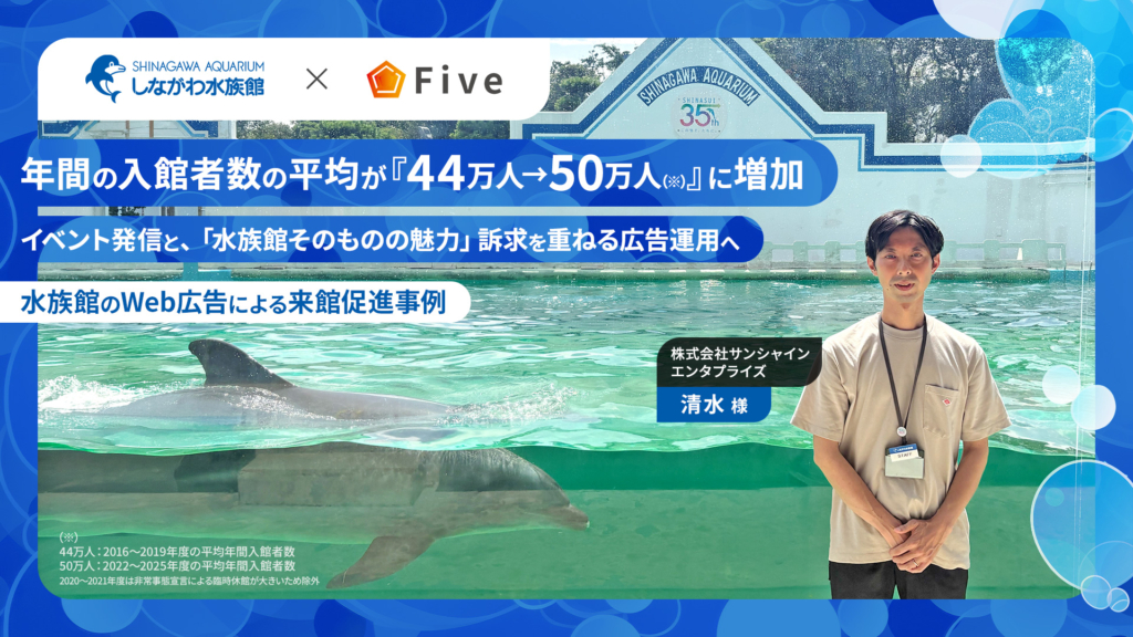 年間の入館者数の平均が『47.4万人→49.5万人(※)』に増加。イベント発信に、通年の魅力訴求を重ねる広告運用へ。～水族館のWeb広告による来館促進事例～
